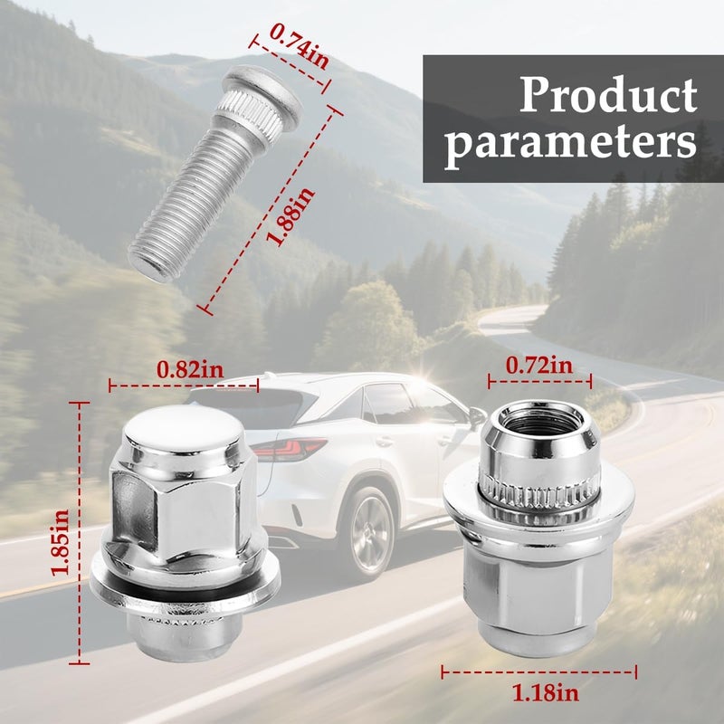 HZEL M12 x 1.5 Chrome Car Wheel Lug Stud Nut Set, 4PCS OEM# 90942-01058 Anti-Rust Steel Vehicle Tire Screw Rod & Lug Nut Kit, Auto Tyre Accessories, Fit for ES250 GX460 GS450h ES300 - Image 2
